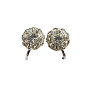 Vintage Coro Screw Back Clip Earrings With Clear Rhinestones Silver Tone Metal